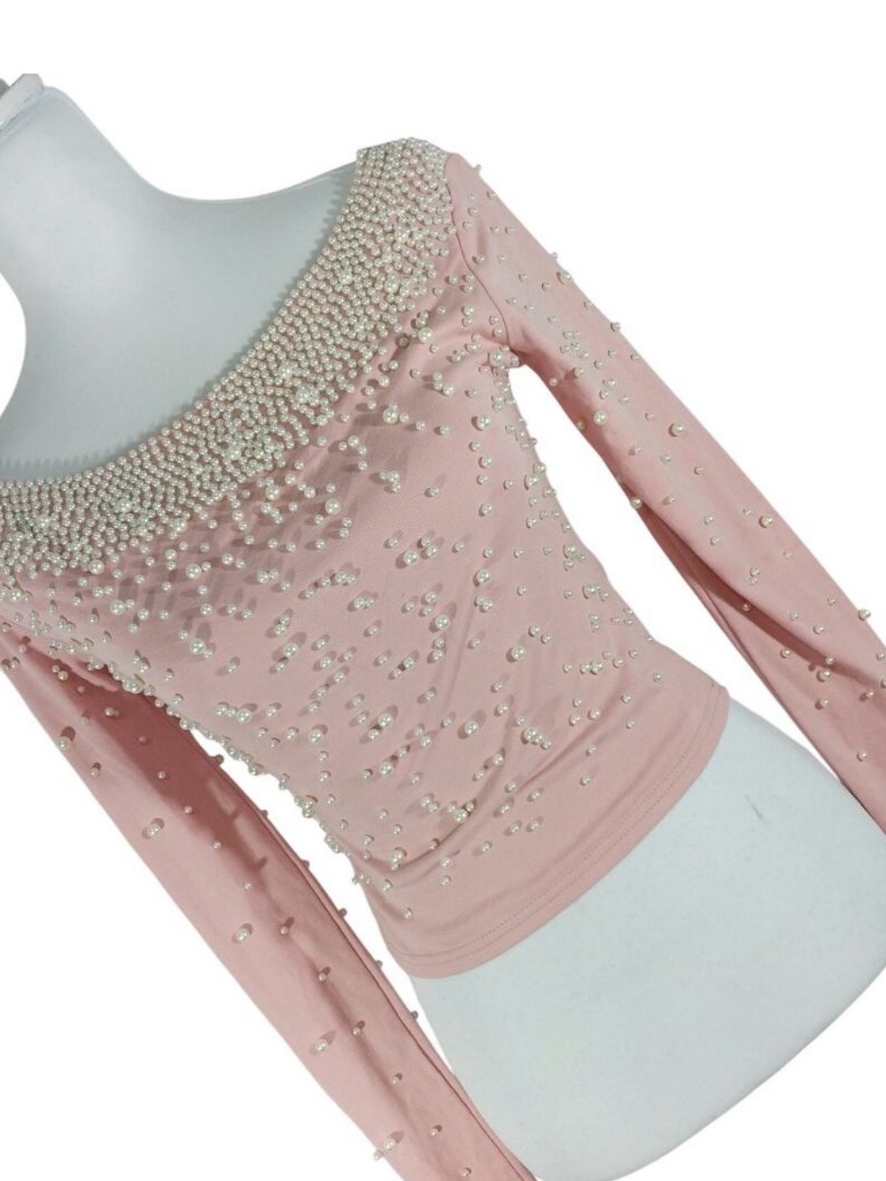LC Lauren Conrad Pink Embellished Off-Shoulder Long Sleeve Top